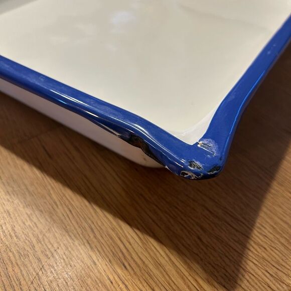 Vintage Large Blue White Enamelware Tray - Picture 8 of 8